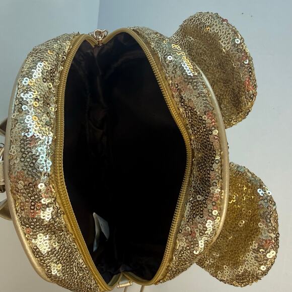 Gold Sequin Mini Backpack Bow Ear Detail Convertible Crossbody Bag NEW with tag - Picture 7 of 9
